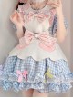 Cute Pastry Chef Checkerboard Design Pleated Ruffled Hem Bow Knot Apron Doll Neckline Classic Lolita Dress