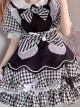 Cute Pastry Chef Checkerboard Design Pleated Ruffled Hem Bow Knot Apron Doll Neckline Classic Lolita Dress