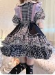 Cute Pastry Chef Checkerboard Design Pleated Ruffled Hem Bow Knot Apron Doll Neckline Classic Lolita Dress