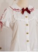 Solid Color Cute Bear Ear Design Lace Bow Knot Doll Neckline Metal Heart Button Decoration Sweet Lolita Short Sleeve Shirt