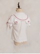 Solid Color Cute Bear Ear Design Lace Bow Knot Doll Neckline Metal Heart Button Decoration Classic Lolita Short Sleeve Shirt