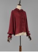 Elegant Vintage Pleated Lace Neckline Design Jacquard Lace Cuff Trim Classic Lolita Long Sleeve Chiffon Blouse