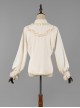 Elegant Vintage Pleated Lace Neckline Design Jacquard Lace Cuff Trim Classic Lolita Long Sleeve Chiffon Blouse