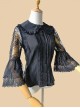 Classic Lolita Solid Color Pleated Doll Neckline Elegant Retro Openwork Jacquard Embroidery Trumpet Sleeve Blouse
