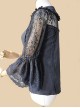 Classic Lolita Solid Color Pleated Doll Neckline Elegant Retro Openwork Jacquard Embroidery Trumpet Sleeve Blouse