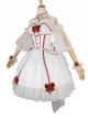 Elegant And Delicate Red Jacquard Lace Pure White Slim Court Style JSK Detachable Flared Sleeves Classic Lolita Dress Set