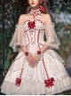 Elegant And Delicate Red Jacquard Lace Pure White Slim Court Style JSK Detachable Flared Sleeves Classic Lolita Dress Set