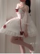 Elegant And Delicate Red Jacquard Lace Pure White Slim Court Style JSK Detachable Flared Sleeves Classic Lolita Dress Set