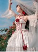 Elegant And Delicate Red Jacquard Lace Pure White Slim Court Style JSK Detachable Flared Sleeves Classic Lolita Dress Set