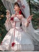 Elegant And Delicate Red Jacquard Lace Pure White Slim Court Style JSK Detachable Flared Sleeves Classic Lolita Dress Set