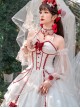 Elegant And Delicate Red Jacquard Lace Pure White Slim Court Style JSK Detachable Flared Sleeves Classic Lolita Dress Set