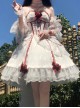 Elegant And Delicate Red Jacquard Lace Pure White Slim Court Style JSK Detachable Flared Sleeves Classic Lolita Dress Set