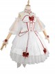 Elegant And Delicate Red Jacquard Lace Pure White Slim Court Style JSK Detachable Flared Sleeves Classic Lolita Dress Set