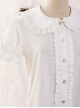 Simple Routine Pure White Pleated Trim Cute Puff Sleeves Classic Lolita Shirt