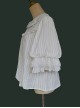 Classic Lolita Cotton Vertical Stripes Pleated Lace Trim Doll Neckline Bow Knot Decoration Flared Sleeve Blouse