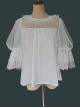 Loose And Comfortable Regular Lace Pleated Ruffled Neckline Design Double Lace Short Sleeves Classic Lolita Blouse