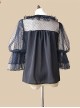 Loose And Comfortable Regular Lace Pleated Ruffled Neckline Design Double Lace Short Sleeves Classic Lolita Blouse