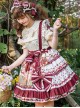 Cherry Fawn Series Sweet Cartoon Print Deer Pattern Decoration Hem Cherry Print Classic Lolita Red Strap Skirt