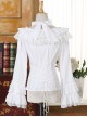 Classic Lolita Solid Pleated Ruffle Jacquard Lace Doll Neckline Halter Design Flared Long Sleeves Slim Blouse