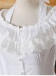 Classic Lolita Solid Pleated Ruffle Jacquard Lace Doll Neckline Halter Design Flared Long Sleeves Slim Blouse