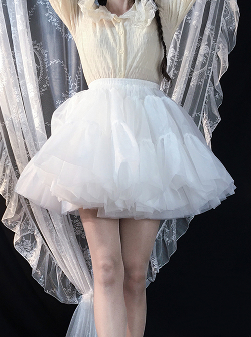 Classic Lolita Folds Organ Mesh Fluffy Boneless White A-Line Version Violence Petticoat 