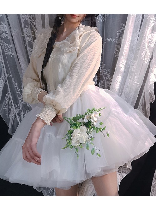 Classic Lolita Folds Organ Mesh Fluffy Boneless White A-Line Version Violence Petticoat 