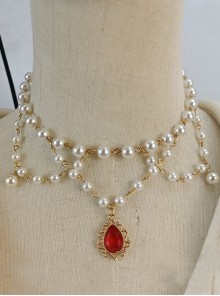 Classic Lolita Exquisite Multi-Layer Pearl Fashion Drop Shape Pendant Decoration Collarbone Necklace