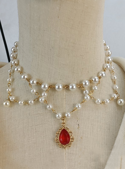 Classic Lolita Exquisite Multi-Layer Pearl Fashion Drop Shape Pendant Decoration Collarbone Necklace