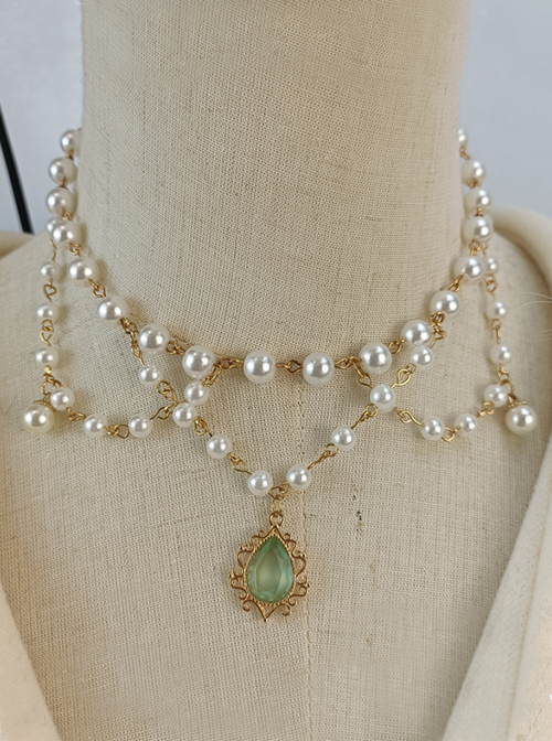 Classic Lolita Exquisite Multi-Layer Pearl Fashion Drop Shape Pendant Decoration Collarbone Necklace