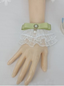 Sweet Pearls Embellished Multi-Layered White Lace Folds Classic Lolita Wrist Straps