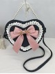 Cute Big Bow Knot Metal Letter Heart Shape Lace Decoration Classic Lolita Heart Pearl Chain Shoulder Bag