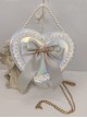 Cute Big Bow Knot Metal Letter Heart Shape Lace Decoration Classic Lolita Heart Pearl Chain Shoulder Bag