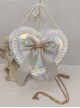 Cute Big Bow Knot Metal Letter Heart Shape Lace Decoration Classic Lolita Heart Pearl Chain Shoulder Bag