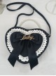 Cute Big Bow Knot Metal Letter Heart Shape Lace Decoration Classic Lolita Heart Pearl Chain Shoulder Bag