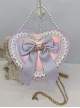 Cute Big Bow Knot Metal Letter Heart Shape Lace Decoration Classic Lolita Heart Pearl Chain Shoulder Bag