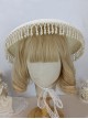 Dome Ornate Pearl Pendant Jacquard Lace Trim Elegant White Three-Dimensional Rose Decoration Classic Lolita Hat