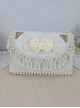 Classic Lolita Ornate Pearl Pendant Jacquard Lace Trim Elegant White Three-Dimensional Rose Decoration Temperament Square Bag