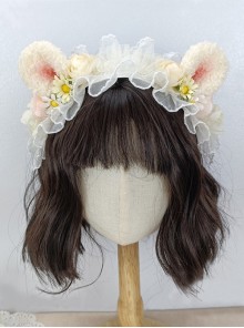 Cute Bear Ears Shape Design Elegant Retro Flower Decoration Classic Lolita Kid Lace Headband