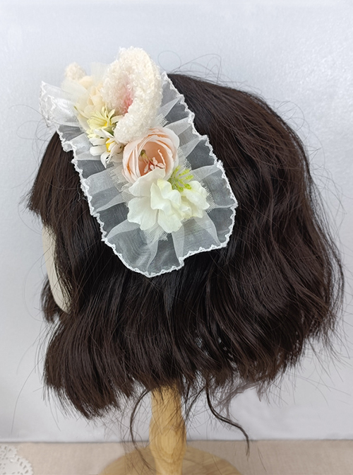 Cute Bear Ears Shape Design Elegant Retro Flower Decoration Classic Lolita Kid Lace Headband