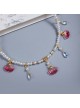 Pink Petal Crystal Decoration Classic Lolita Fashion Crystal Kids Pearl Necklace