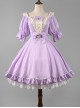 Classic Lolita Solid Color Vertical Pattern Design Pleated Ruffle Neckline Bow Knot Decoration Short Sleeve Dress