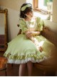 Classic Lolita Solid Color Vertical Pattern Design Pleated Ruffle Neckline Bow Knot Decoration Short Sleeve Dress