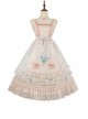 Classic Lolita Lily Of The Valley Flower Print Decoration Ruched Ruffled Hem Lace Bow Knot Slip Dress