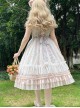 Classic Lolita Lily Of The Valley Flower Print Decoration Ruched Ruffled Hem Lace Bow Knot Slip Dress