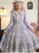 Retro Style Blue Layered Pleated Hem Design Elegant Bow Knots Decoration Long Sleeves Classic Lolita Dress