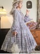 Retro Style Blue Layered Pleated Hem Design Elegant Bow Knots Decoration Long Sleeves Classic Lolita Dress