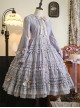 Retro Style Blue Layered Pleated Hem Design Elegant Bow Knots Decoration Long Sleeves Classic Lolita Dress