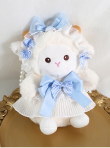 Cute Sheep Plush Doll Pleated Lace Trim Bow Knot Classic Lolita Pearl Chain Tote Bag  