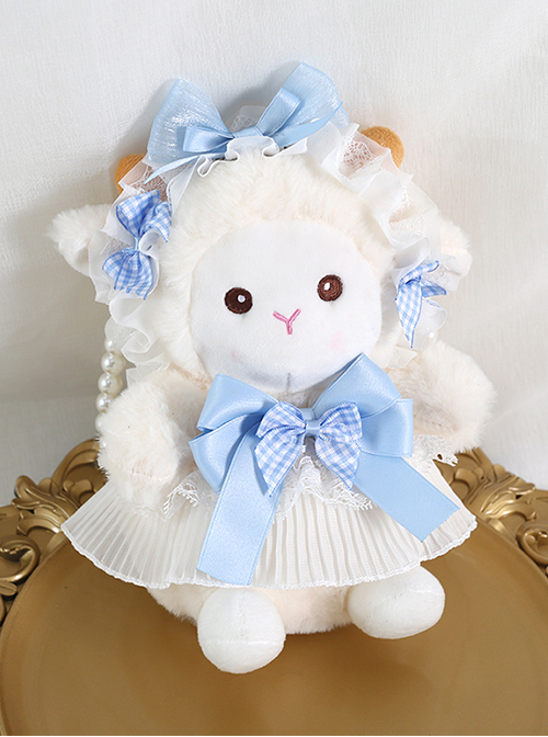 Cute Sheep Plush Doll Pleated Lace Trim Bow Knot Classic Lolita Pearl Chain Tote Bag  