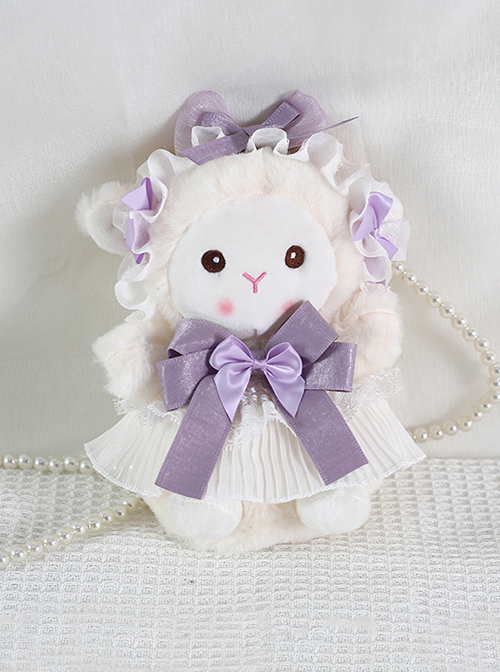 Cute Sheep Plush Doll Pleated Lace Trim Bow Knot Classic Lolita Pearl Chain Tote Bag  